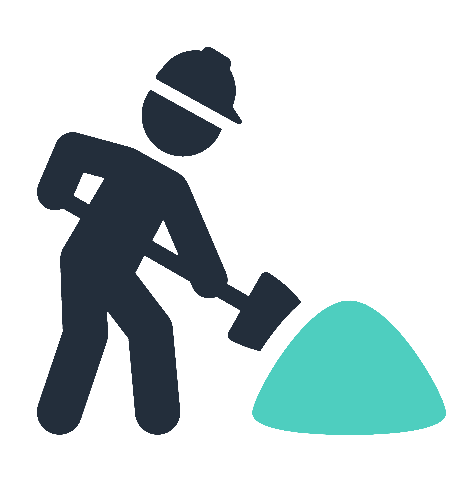 man with shovel construction development finance icon