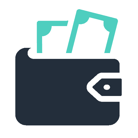 Wallet with money senior debt icon